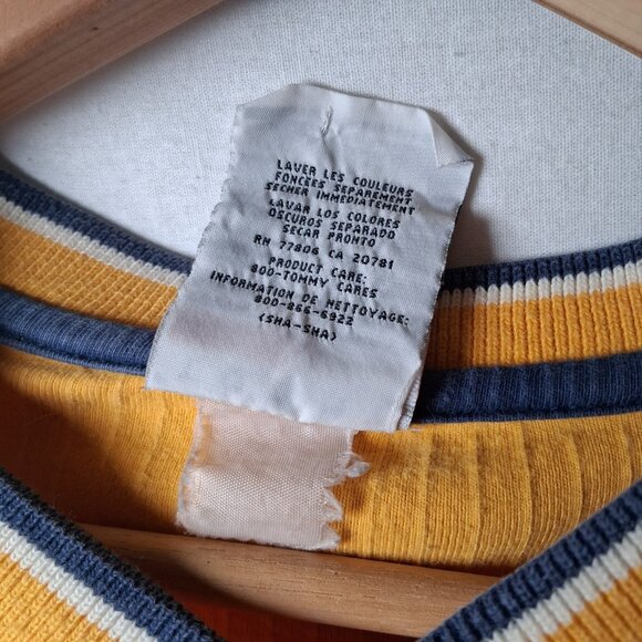 Vintage 1990s Tommy Jeans Shirt Men L Ribbed Knit Gold Long Sleeve V Neck - Picture 8 of 9
